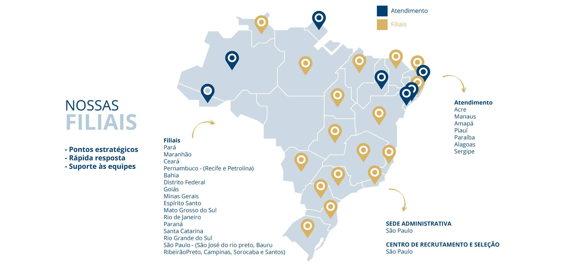 Mapa das Filiais da Gocil no Brasil